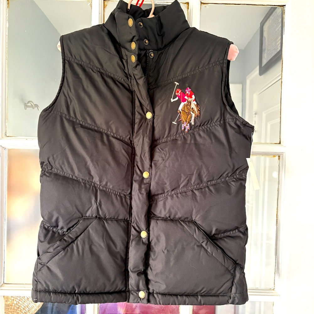 US Polo Black Puffer Vest with Embroidered Logo NEW